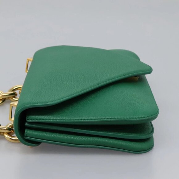 BOTTEGA VENETA Chain Hand Bag Leather 2way Gold Green Auth PP350AV - Picture 10 of 16